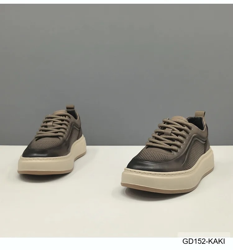GD152 - Giày thể thao nam da bò thật đế dày thời trang, phối màu Kaki và Vàng - ảnh 12
