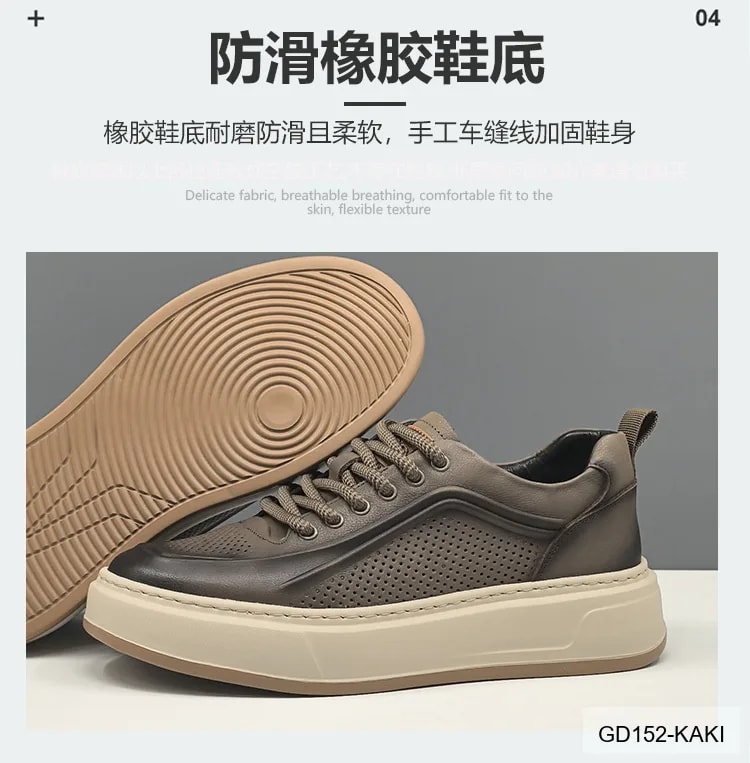 GD152 - Giày thể thao nam da bò thật đế dày thời trang, phối màu Kaki và Vàng - ảnh 21