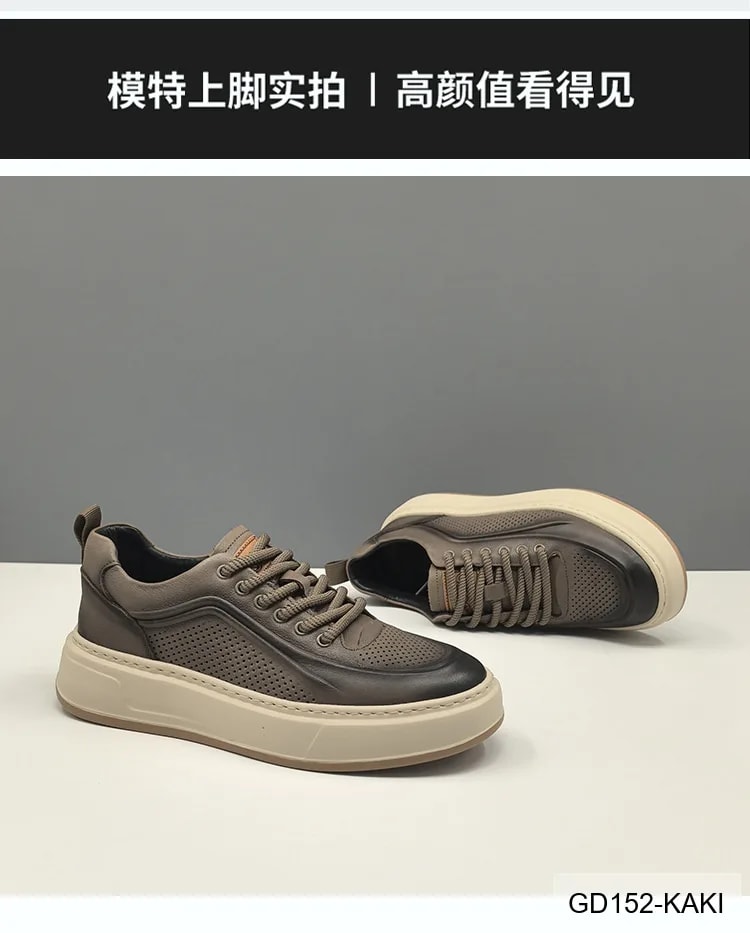GD152 - Giày thể thao nam da bò thật đế dày thời trang, phối màu Kaki và Vàng - ảnh 7