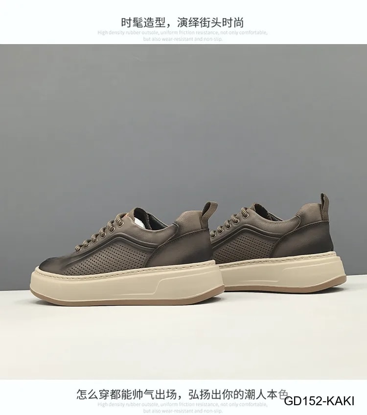 GD152 - Giày thể thao nam da bò thật đế dày thời trang, phối màu Kaki và Vàng - ảnh 8