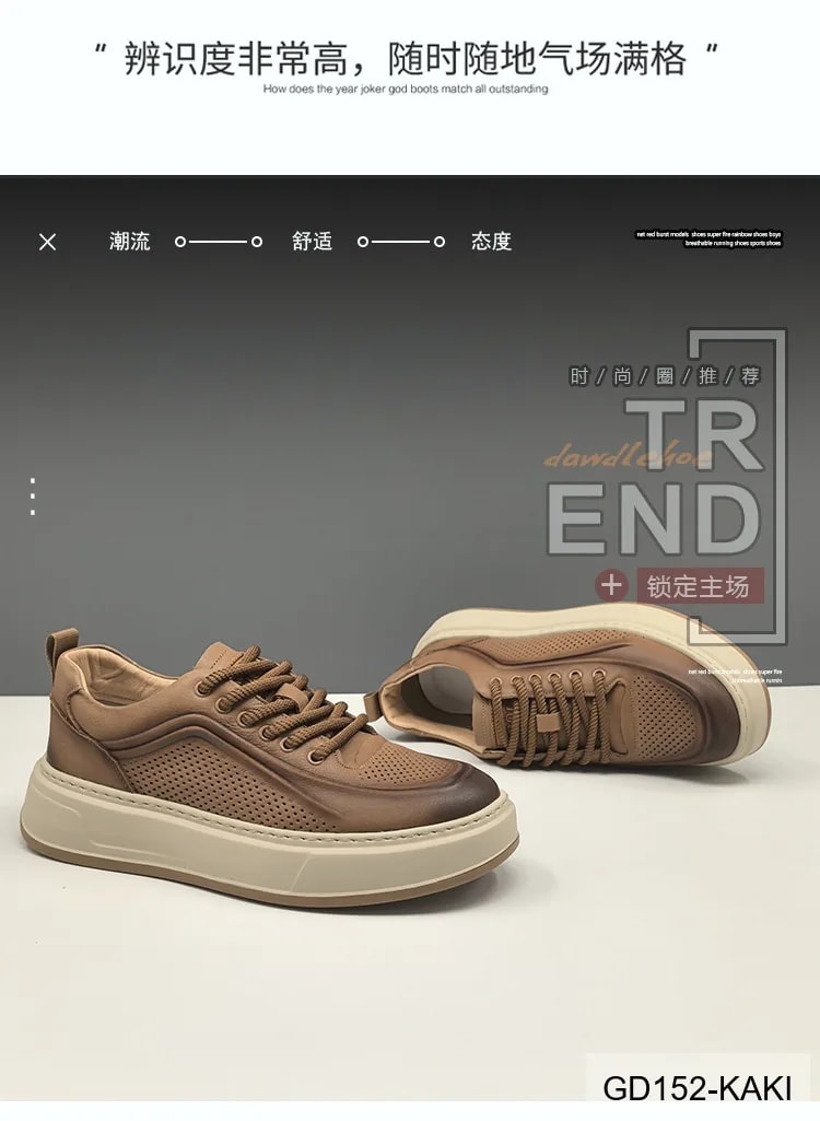 GD152 - Giày thể thao nam da bò thật đế dày thời trang, phối màu Kaki và Vàng - ảnh 18