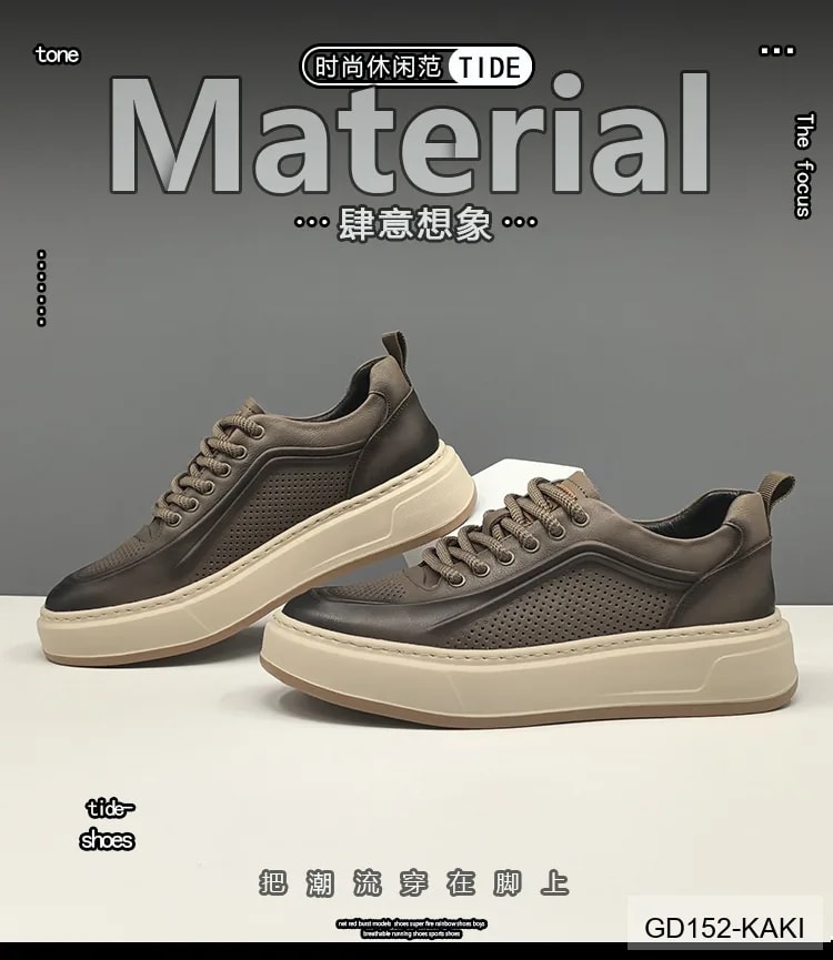 GD152 - Giày thể thao nam da bò thật đế dày thời trang, phối màu Kaki và Vàng - ảnh 17