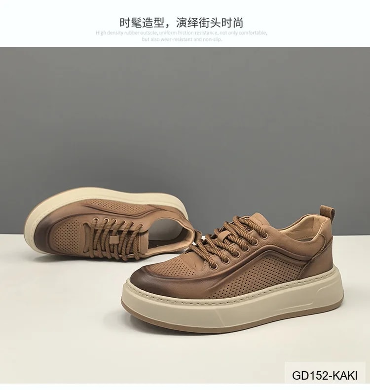 GD152 - Giày thể thao nam da bò thật đế dày thời trang, phối màu Kaki và Vàng - ảnh 13