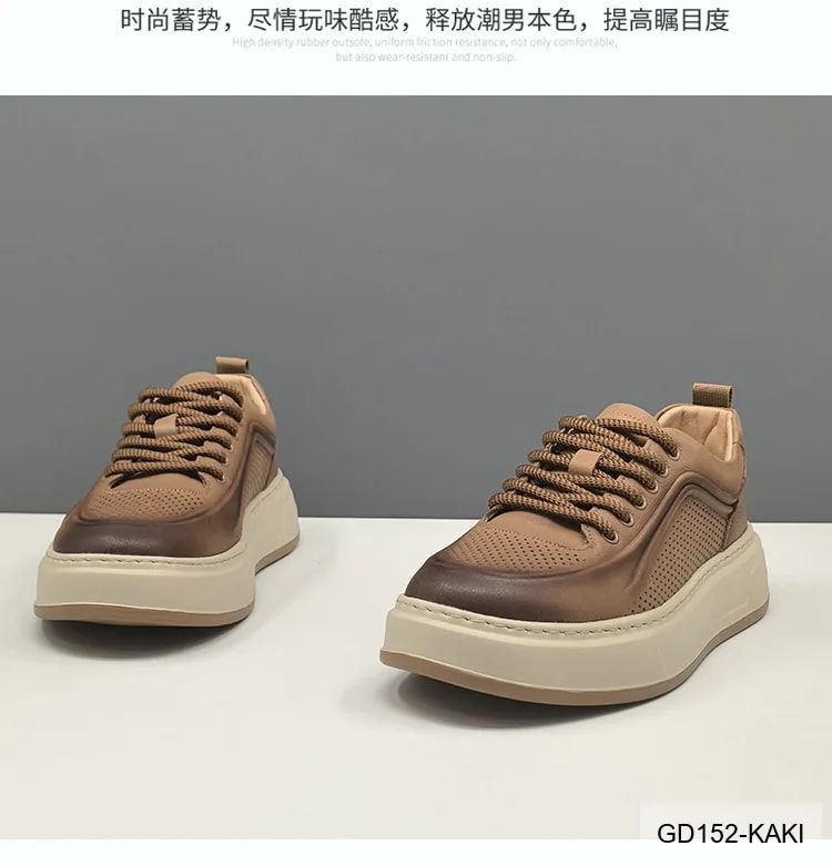 GD152 - Giày thể thao nam da bò thật đế dày thời trang, phối màu Kaki và Vàng - ảnh 16