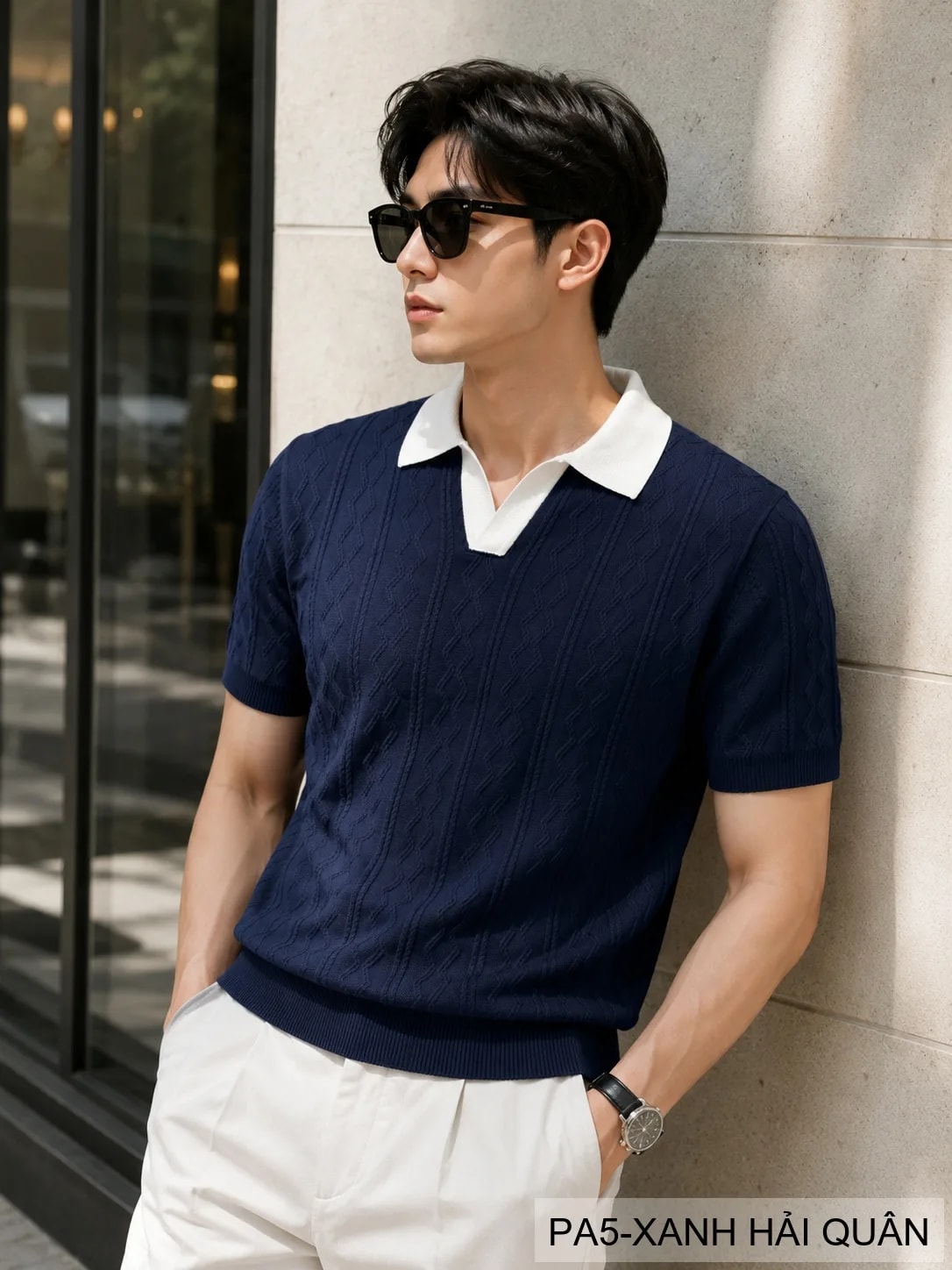 PA5 - Áo Polo Nam Mùa Hè Chất Jacquard Co Giãn, Cổ V Phối Màu Thời Trang, Dáng Ôm Thoáng Khí - ảnh 2