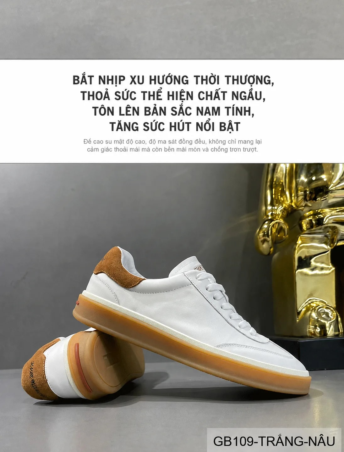 GB109 - Giày da thật nam cổ điển đế gân bò phối màu trắng đen thoải mái - ảnh 8