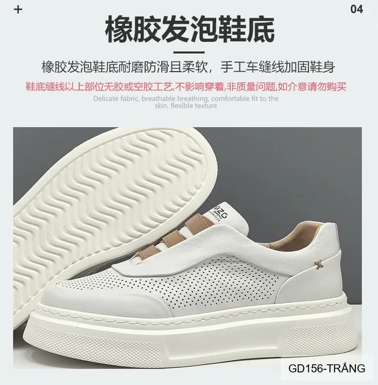 GD156 - Giày thể thao nam trắng da bò đế dày thời trang, thoáng khí, tăng chiều cao nhẹ - ảnh 22