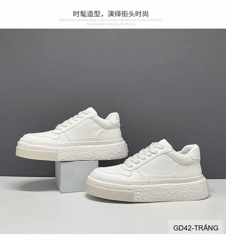 GD42 - Giày thể thao nam da bò thật đế dày tăng chiều cao phong cách châu Âu màu trắng - ảnh 13
