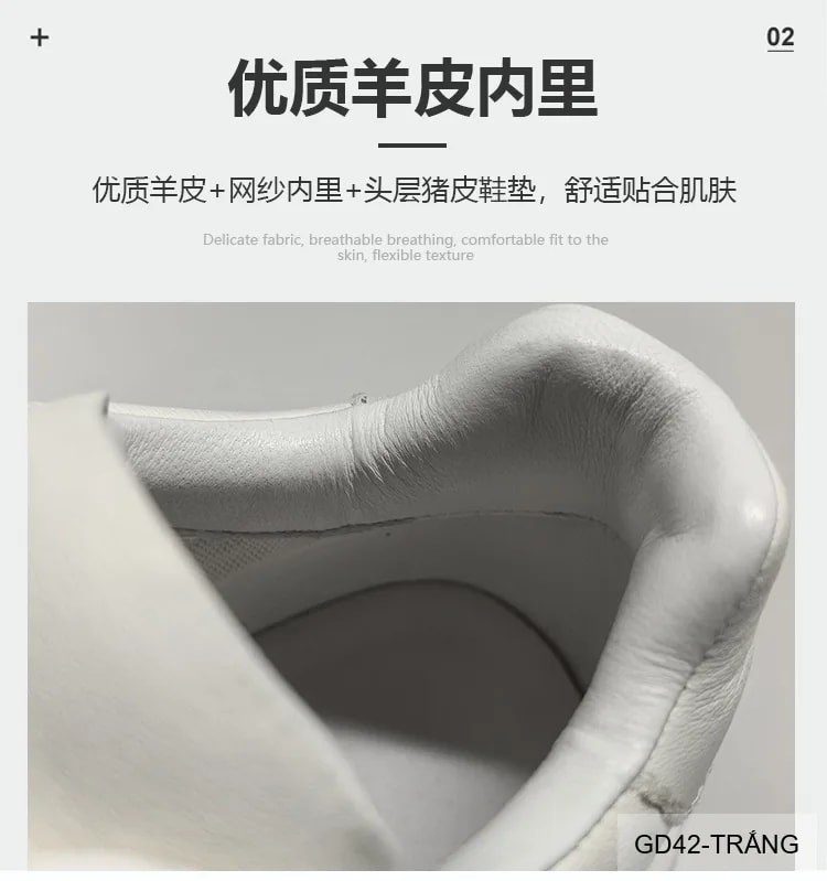 GD42 - Giày thể thao nam da bò thật đế dày tăng chiều cao phong cách châu Âu màu trắng - ảnh 21