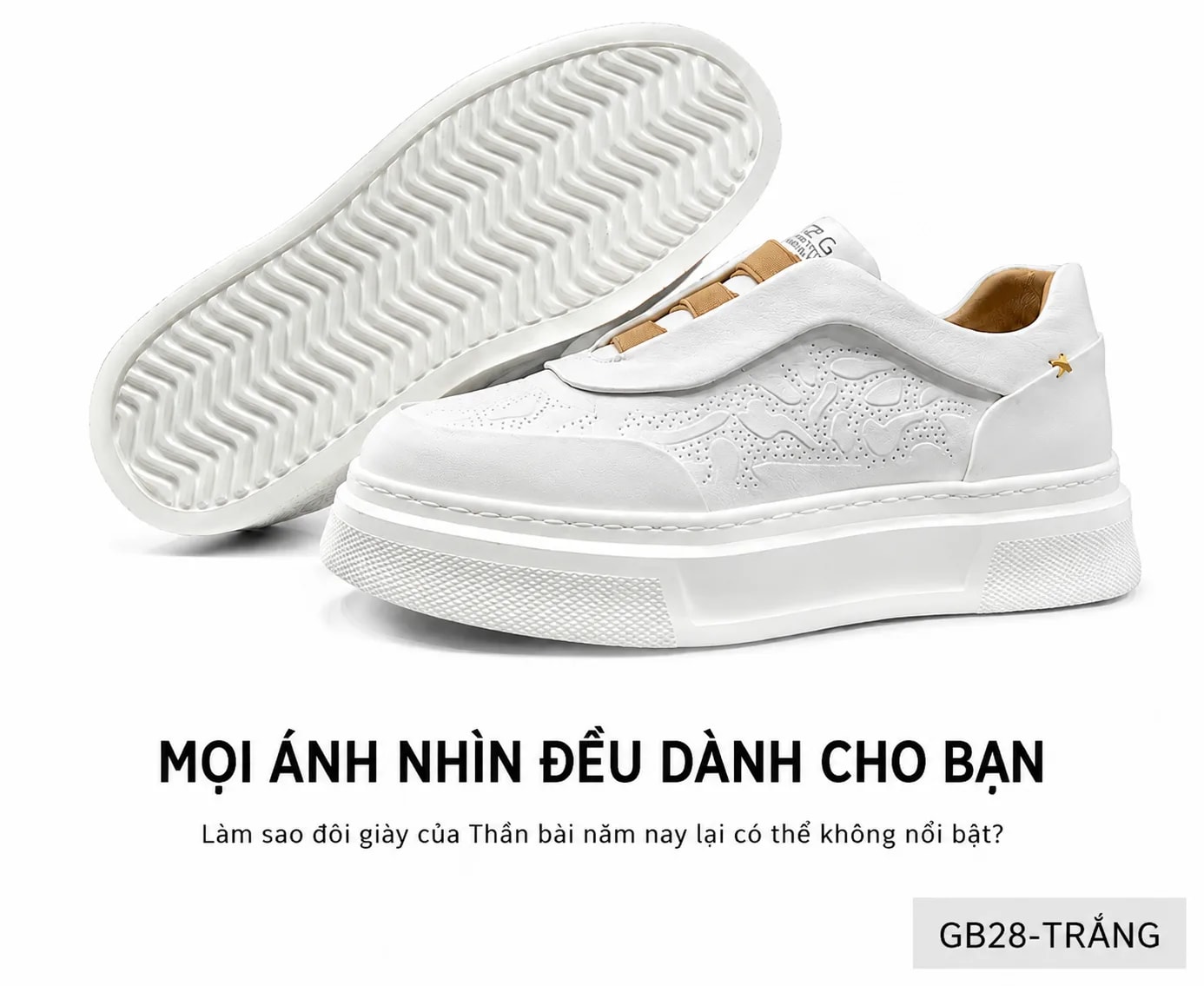 GB28 - Giày thể thao nam trắng đế dày phong cách retro, da thật sang trọng, dễ phối đồ - ảnh 12
