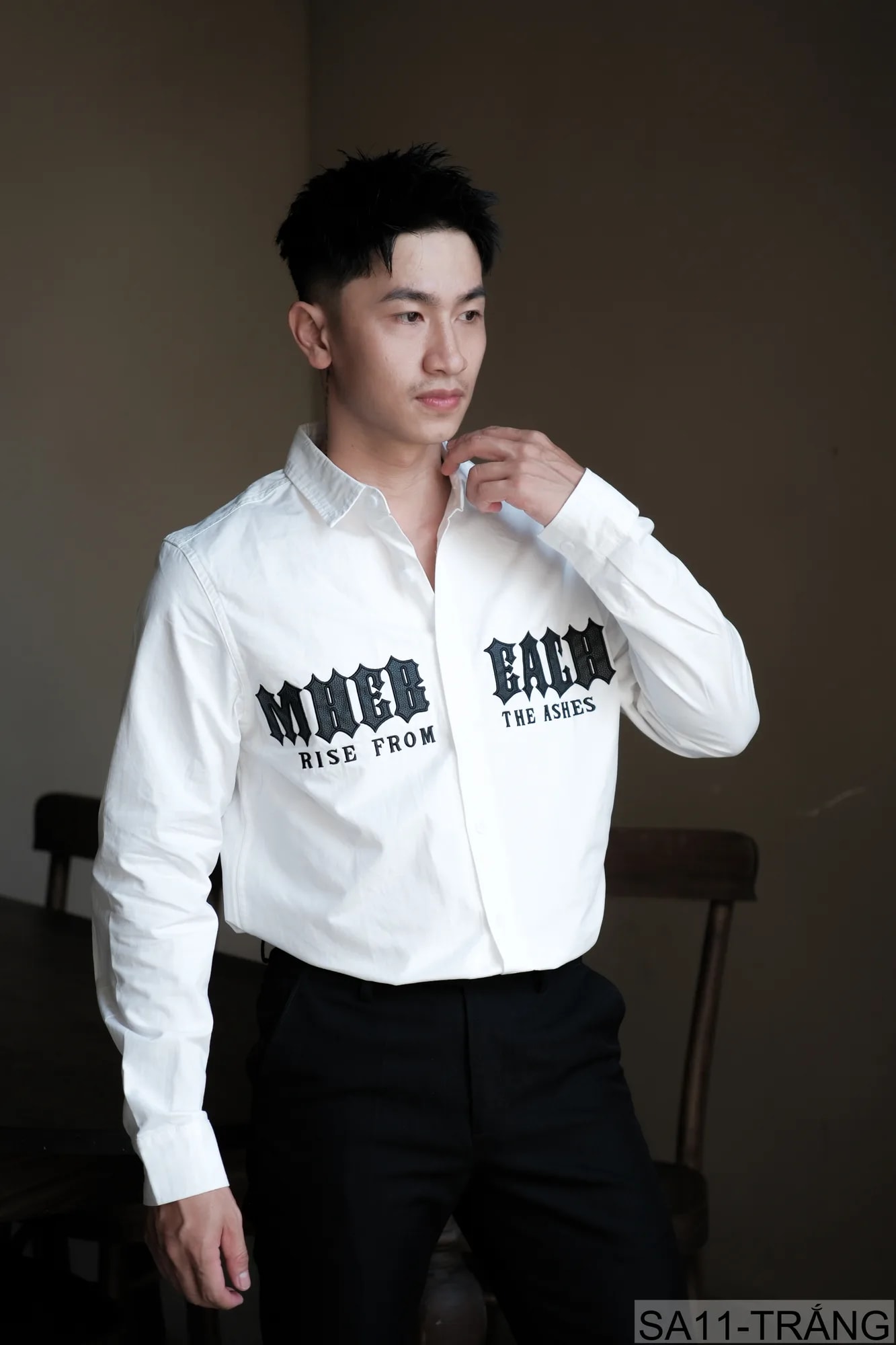 SA11 - Áo sơ mi nam dài tay họa tiết chữ phong cách Nhật Bản, chất cotton mềm mại, dáng rộng thoải mái - ảnh 3