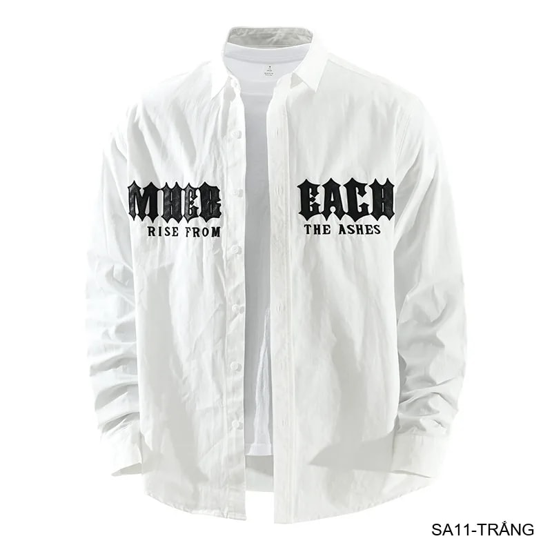 SA11 - Áo sơ mi nam dài tay họa tiết chữ phong cách Nhật Bản, chất cotton mềm mại, dáng rộng thoải mái - ảnh 6