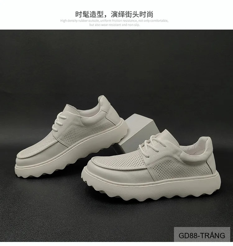 GD88 - Giày Nam Da Bò Thông Minh Đế Dày Thời Trang Mùa Hè Kaki Trắng - ảnh 5