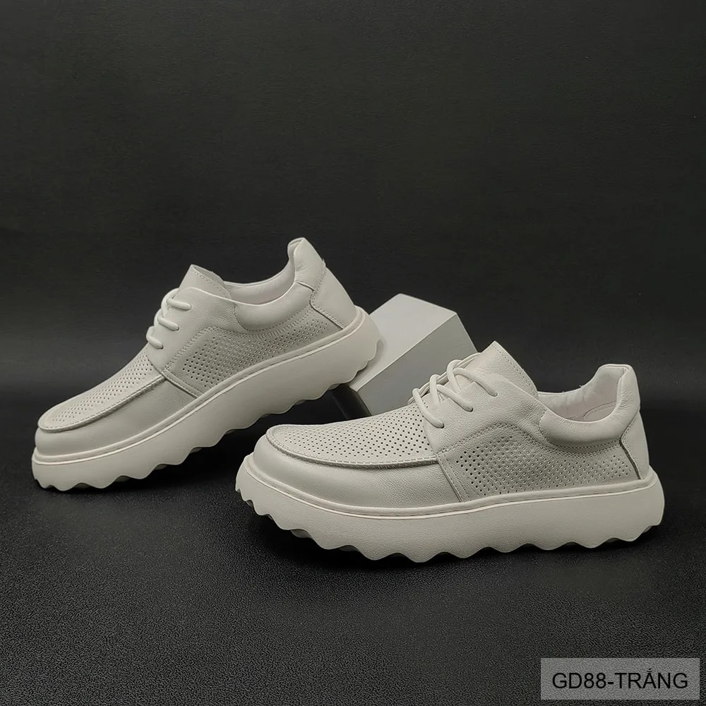 GD88 - Giày Nam Da Bò Thông Minh Đế Dày Thời Trang Mùa Hè Kaki Trắng - ảnh 3