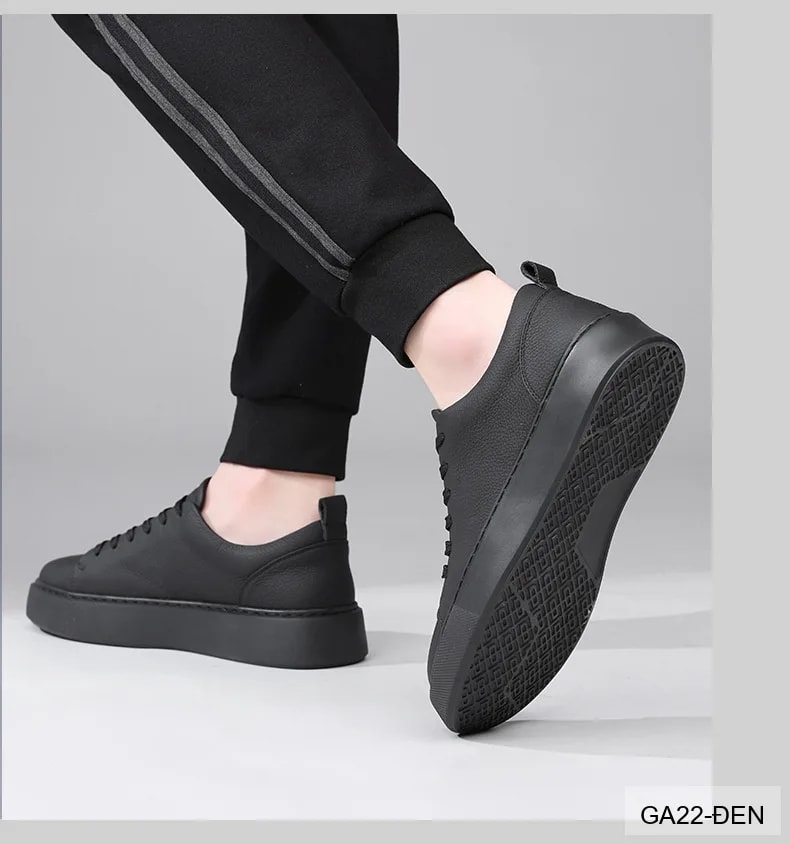 GA22 - Giày da thật nam Lin Sen đế dày, kiểu thể thao casual mũi tròn, màu đen - ảnh 6