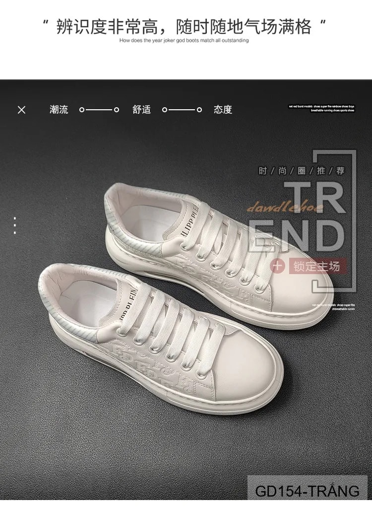 GD154 - Giày trắng da thật nam phong cách Châu Âu, đế bằng êm ái, thiết kế chữ nổi thời thượng - ảnh 21