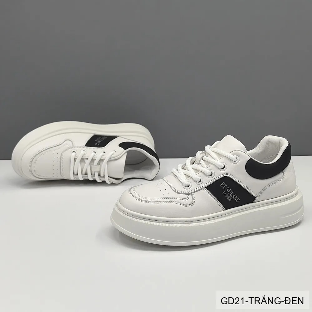 GD21 - Giày Thể Thao Nam Da Thật Đế Dày Phong Cách Châu Âu Trắng Đen Xám - ảnh 3