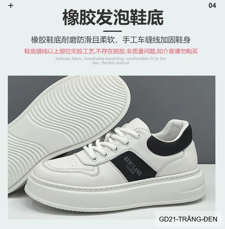 GD21 - Giày Thể Thao Nam Da Thật Đế Dày Phong Cách Châu Âu Trắng Đen Xám - ảnh 13