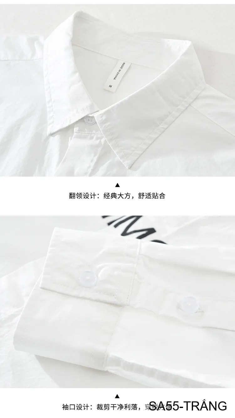 SA55 - Áo sơ mi nam tay dài in chữ phong cách Nhật Bản, form rộng, cotton 100% - ảnh 9
