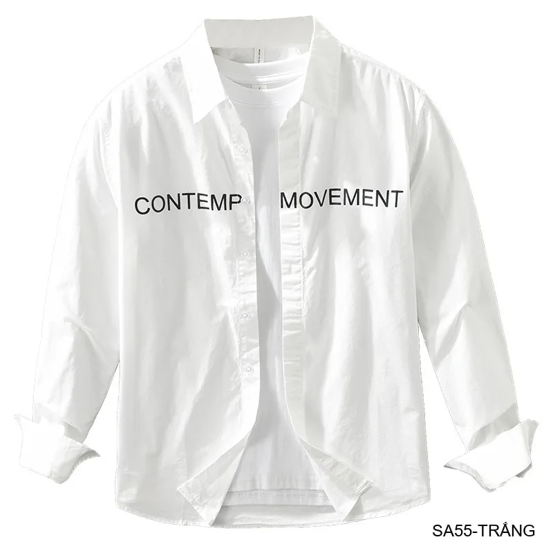 SA55 - Áo sơ mi nam tay dài in chữ phong cách Nhật Bản, form rộng, cotton 100% - ảnh 6