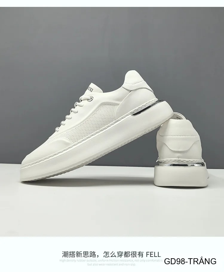 GD98 - Giày thể thao nam trắng da bò cao cấp, thiết kế retro tăng chiều cao, thoáng khí, phong cách casual - ảnh 10