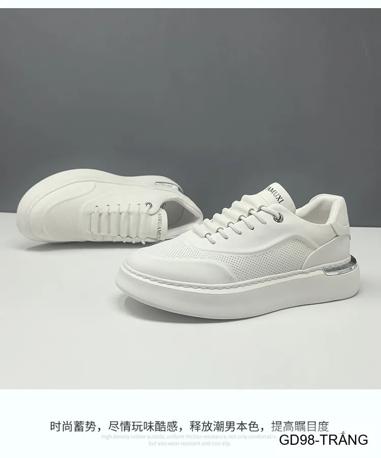 GD98 - Giày thể thao nam trắng da bò cao cấp, thiết kế retro tăng chiều cao, thoáng khí, phong cách casual - ảnh 11