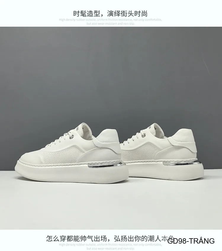 GD98 - Giày thể thao nam trắng da bò cao cấp, thiết kế retro tăng chiều cao, thoáng khí, phong cách casual - ảnh 8