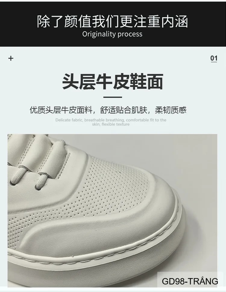 GD98 - Giày thể thao nam trắng da bò cao cấp, thiết kế retro tăng chiều cao, thoáng khí, phong cách casual - ảnh 19