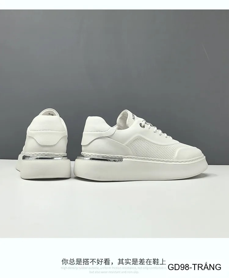 GD98 - Giày thể thao nam trắng da bò cao cấp, thiết kế retro tăng chiều cao, thoáng khí, phong cách casual - ảnh 9