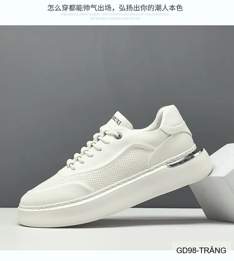 GD98 - Giày thể thao nam trắng da bò cao cấp, thiết kế retro tăng chiều cao, thoáng khí, phong cách casual - ảnh 14