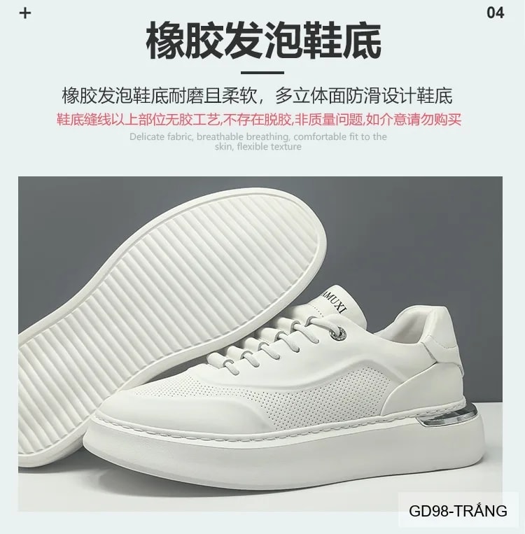 GD98 - Giày thể thao nam trắng da bò cao cấp, thiết kế retro tăng chiều cao, thoáng khí, phong cách casual - ảnh 22