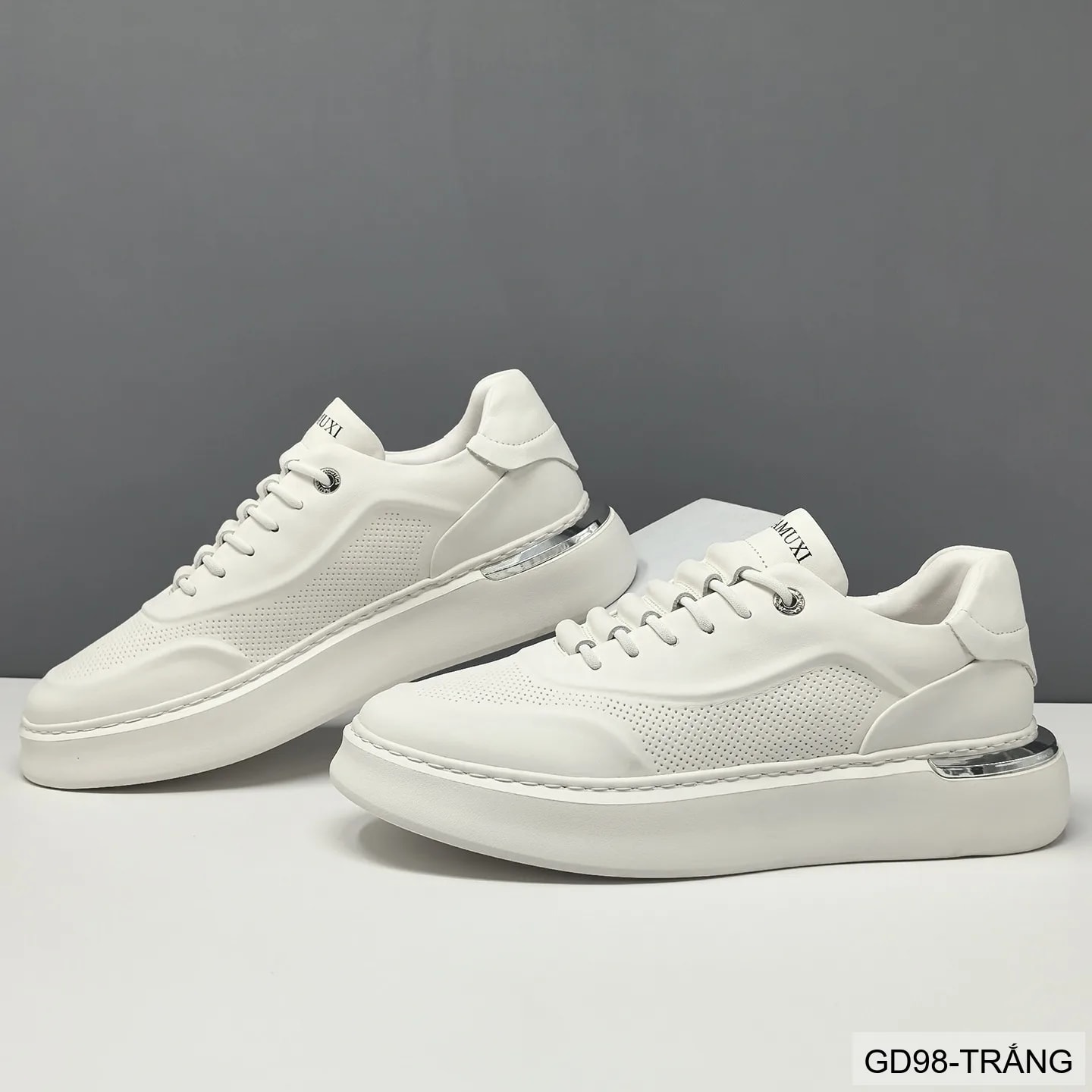 GD98 - Giày thể thao nam trắng da bò cao cấp, thiết kế retro tăng chiều cao, thoáng khí, phong cách casual - ảnh 3