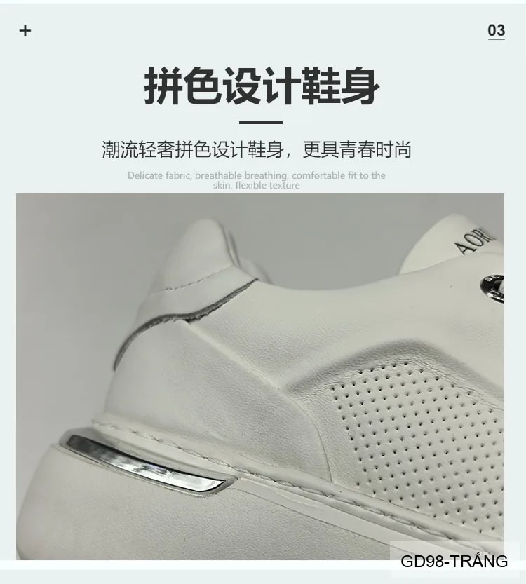 GD98 - Giày thể thao nam trắng da bò cao cấp, thiết kế retro tăng chiều cao, thoáng khí, phong cách casual - ảnh 21