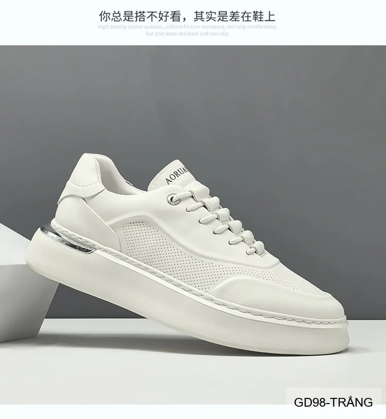 GD98 - Giày thể thao nam trắng da bò cao cấp, thiết kế retro tăng chiều cao, thoáng khí, phong cách casual - ảnh 15