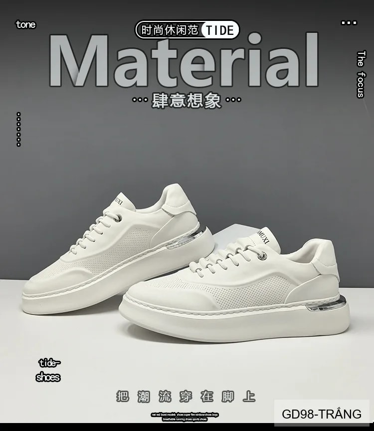 GD98 - Giày thể thao nam trắng da bò cao cấp, thiết kế retro tăng chiều cao, thoáng khí, phong cách casual - ảnh 16