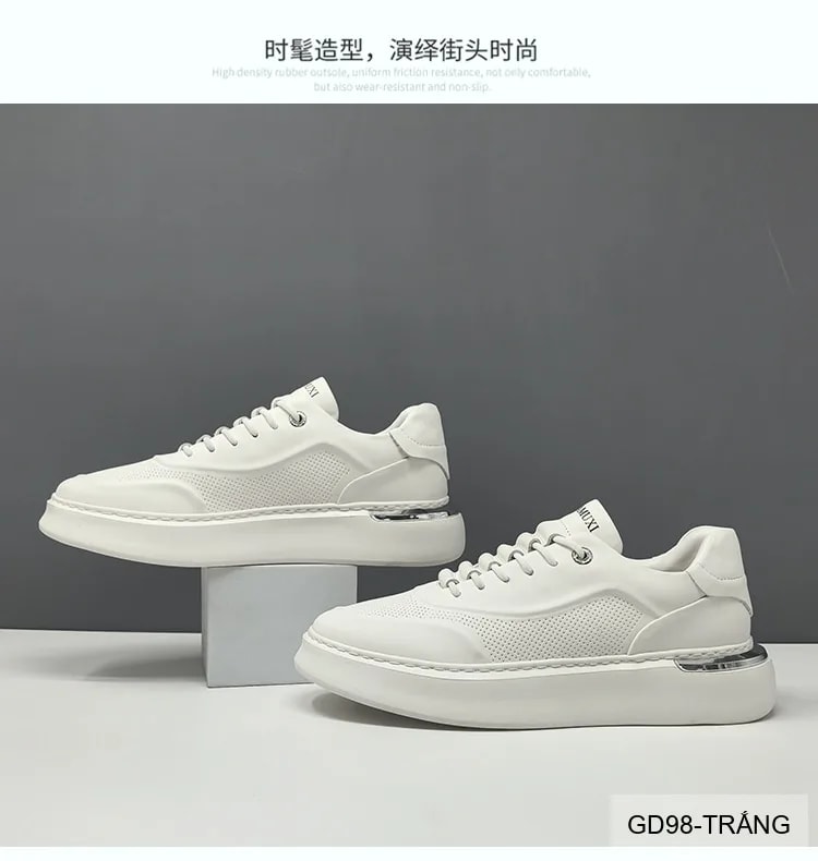GD98 - Giày thể thao nam trắng da bò cao cấp, thiết kế retro tăng chiều cao, thoáng khí, phong cách casual - ảnh 13