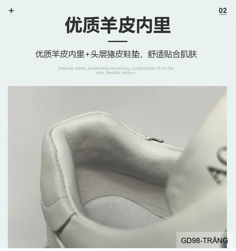 GD98 - Giày thể thao nam trắng da bò cao cấp, thiết kế retro tăng chiều cao, thoáng khí, phong cách casual - ảnh 20