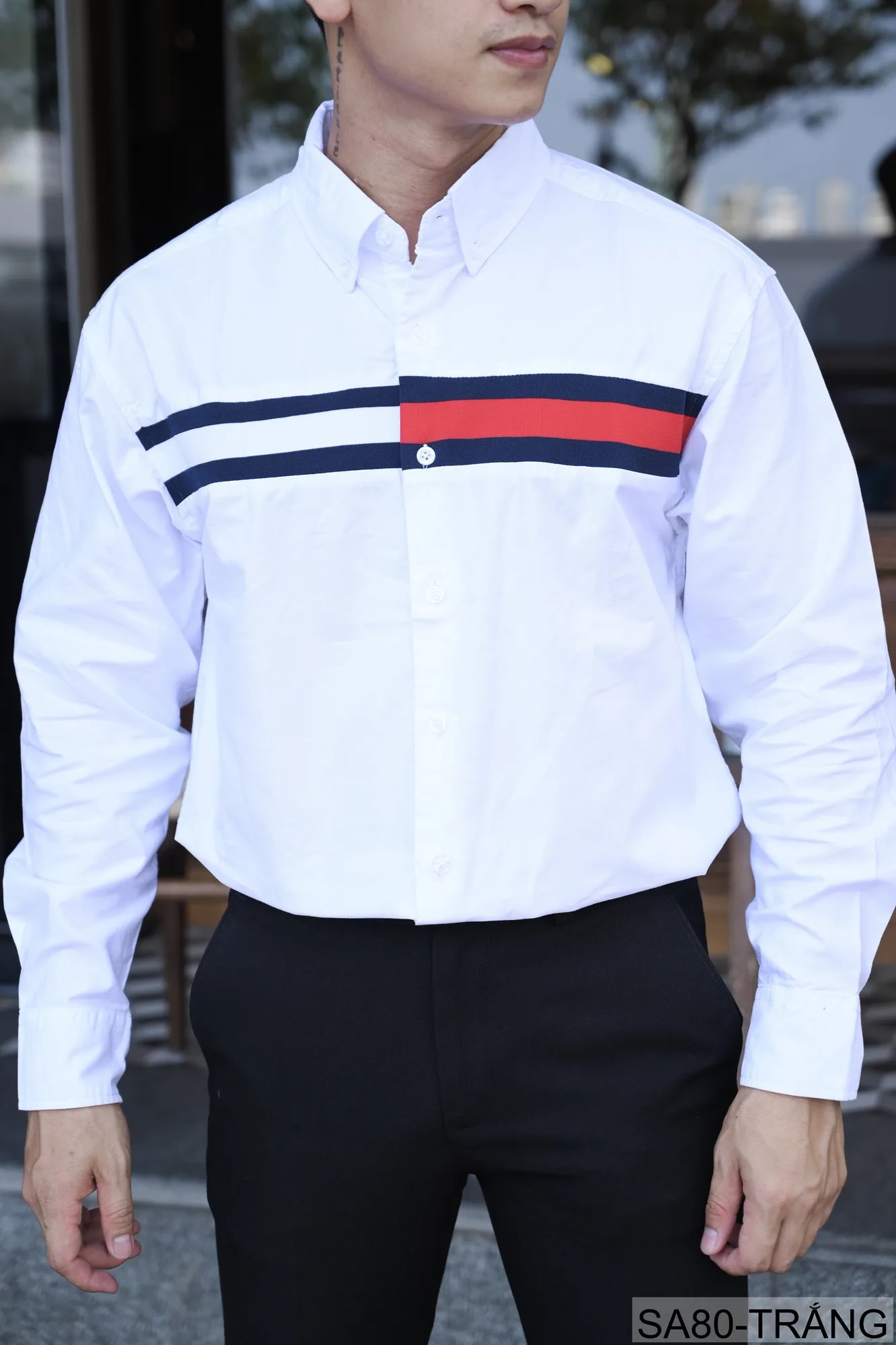SA80 - Áo sơ mi nam tay dài phong cách Nhật Bản, chất cotton mềm mại, cổ bẻ, thiết kế sọc ngang thời trang - ảnh 3
