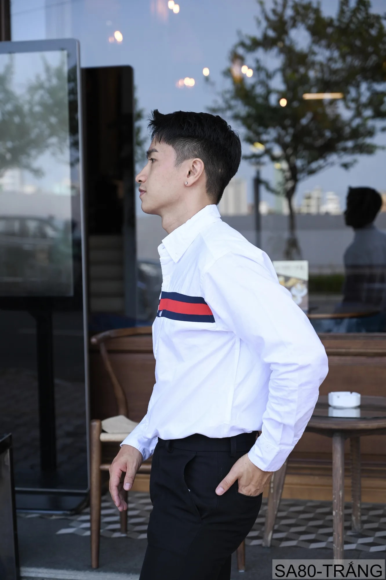 SA80 - Áo sơ mi nam tay dài phong cách Nhật Bản, chất cotton mềm mại, cổ bẻ, thiết kế sọc ngang thời trang - ảnh 5