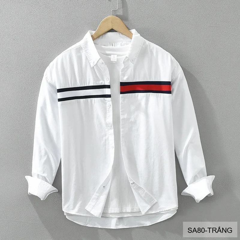 SA80 - Áo sơ mi nam tay dài phong cách Nhật Bản, chất cotton mềm mại, cổ bẻ, thiết kế sọc ngang thời trang - video 1