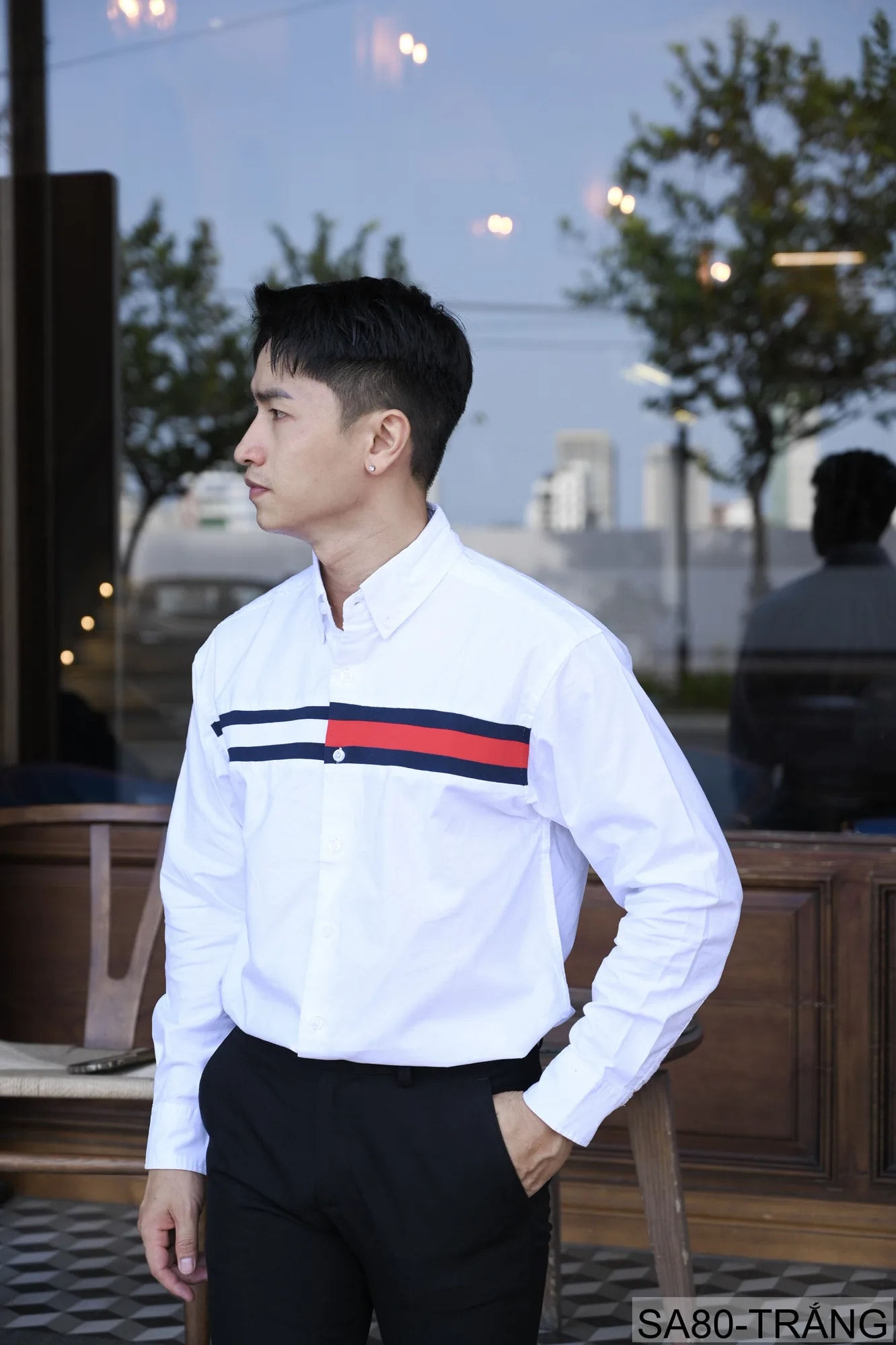 SA80 - Áo sơ mi nam tay dài phong cách Nhật Bản, chất cotton mềm mại, cổ bẻ, thiết kế sọc ngang thời trang - ảnh 7
