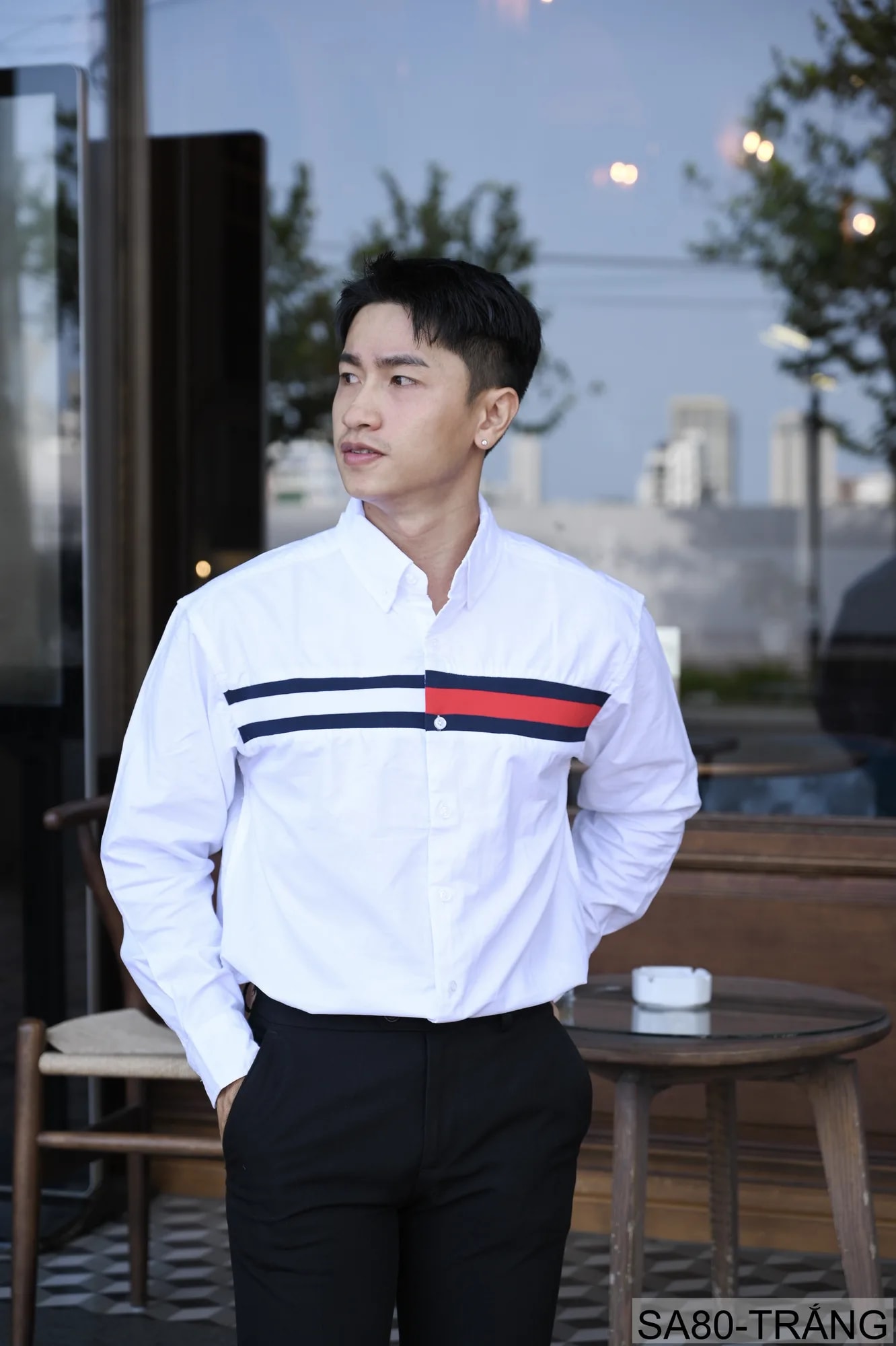 SA80 - Áo sơ mi nam tay dài phong cách Nhật Bản, chất cotton mềm mại, cổ bẻ, thiết kế sọc ngang thời trang - ảnh 6