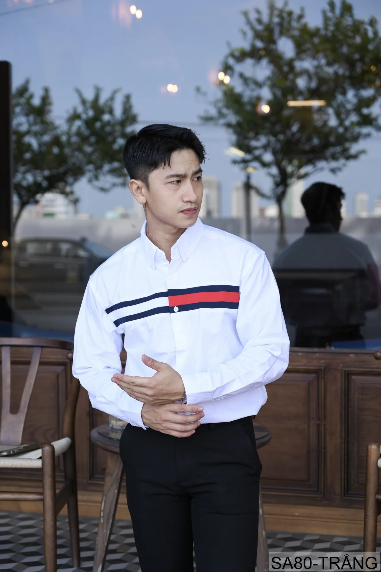 SA80 - Áo sơ mi nam tay dài phong cách Nhật Bản, chất cotton mềm mại, cổ bẻ, thiết kế sọc ngang thời trang - ảnh 8