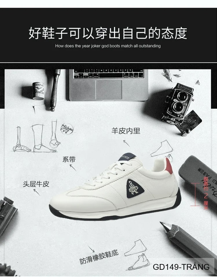 GD149 - Giày thể thao nam phong cách retro, thoáng khí, đế dày êm ái, phối màu trắng đen - ảnh 13