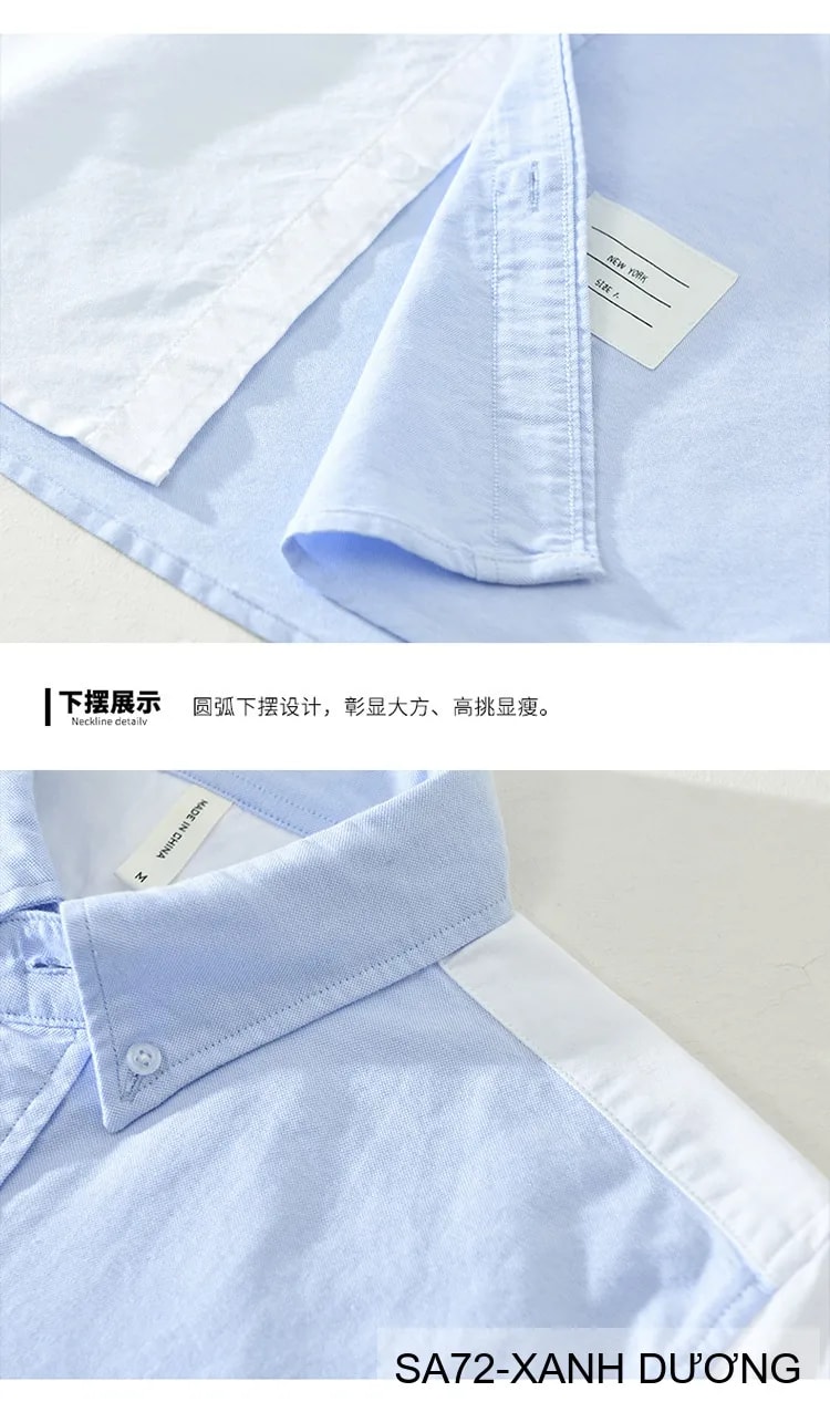 SA72 - Áo sơ mi dài tay phối màu xanh dương trắng phong cách Nhật, form rộng rãi, chất cotton mềm mại - ảnh 17
