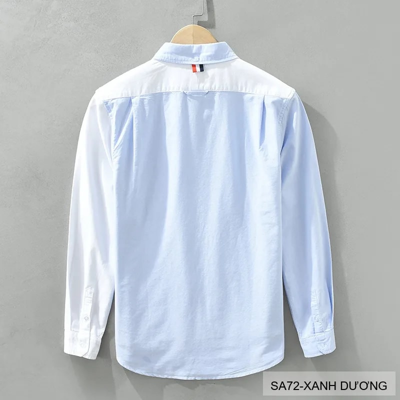 SA72 - Áo sơ mi dài tay phối màu xanh dương trắng phong cách Nhật, form rộng rãi, chất cotton mềm mại - ảnh 8