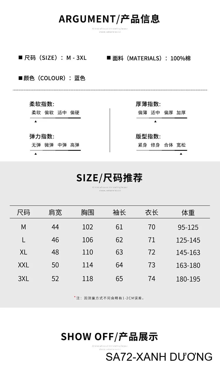 SA72 - Áo sơ mi dài tay phối màu xanh dương trắng phong cách Nhật, form rộng rãi, chất cotton mềm mại - ảnh 14