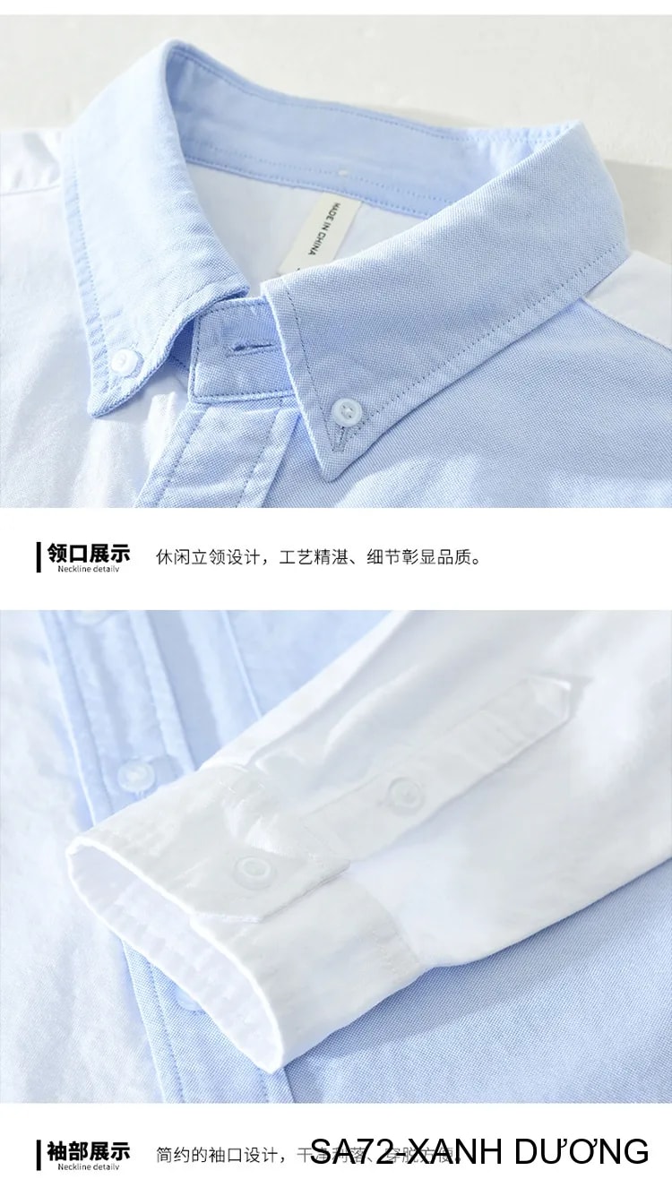 SA72 - Áo sơ mi dài tay phối màu xanh dương trắng phong cách Nhật, form rộng rãi, chất cotton mềm mại - ảnh 16