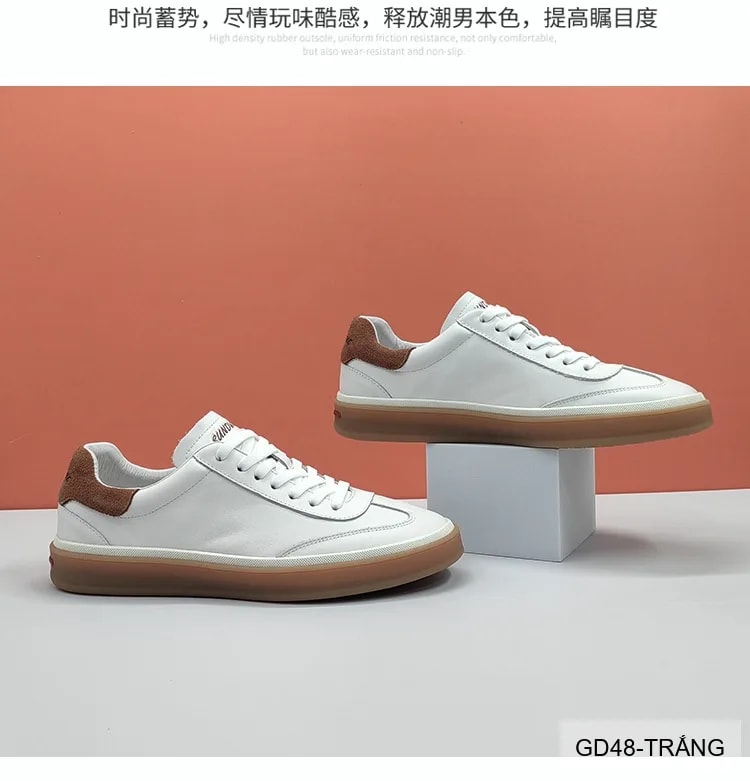 GD48 - Giày thể thao nam da thật phong cách châu Âu, đế thấp êm ái, phối màu trắng đen sang trọng - ảnh 6
