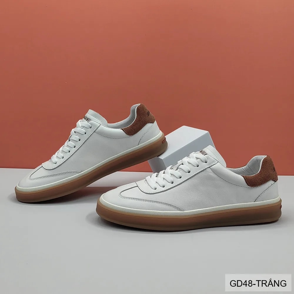 GD48 - Giày thể thao nam da thật phong cách châu Âu, đế thấp êm ái, phối màu trắng đen sang trọng - ảnh 3